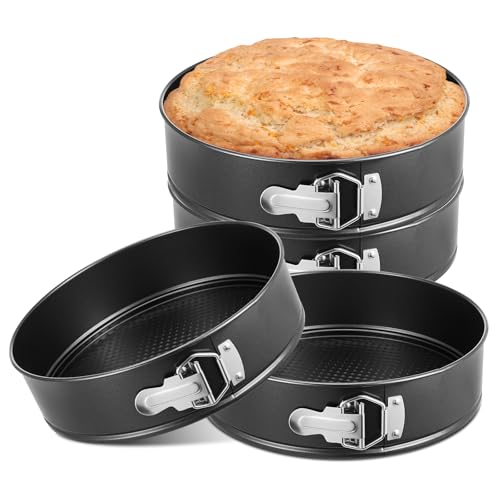 4 Pcs 10 Inch Non Stick Springform Pan with Removable Bottom Carbon Steel Round Springform Cheesecake Pan with Stainless Steel Spring Buckles for Baking Kitchens Restaurant (Black / 10 Inch)