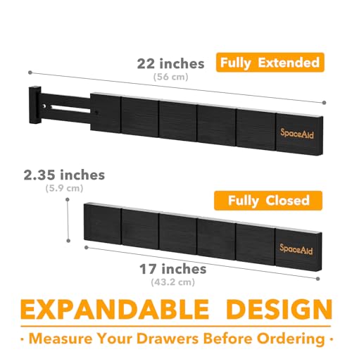 Bamboo Drawer Dividers with Inserts and Labels (2.35''H, 17''-22''L, 10 Dividers / BLACK)