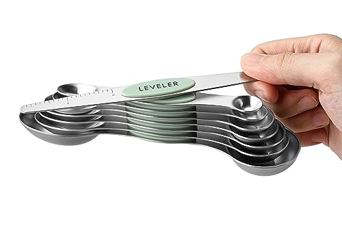 Stainless Steel Magnetic Measuring Spoons Set of 8 (Pistachio / 1-Pack)