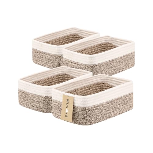 Small Storage Baskets for Organizing (4pcs-L11.5xW7.5xH4.7" / Off White/Brown)