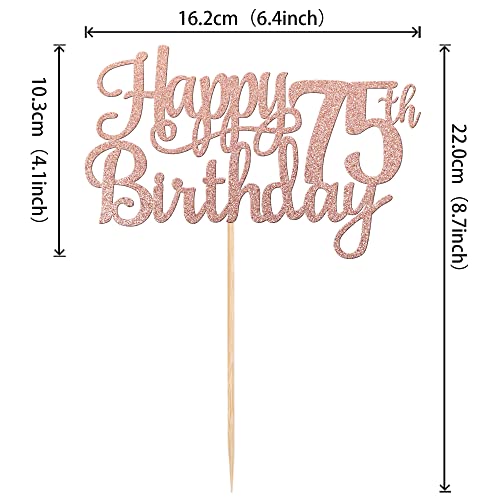 1 PCS Happy 75th Birthday Cake Topper Glitter Cheers to 75 Years Birthday Cake Pick 75 Fabulous Cake Decoration for Happy 75th Birthday Theme Party Decorations Supplies Rose Gold (Rose Gold / 75th)