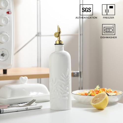Sweejar 18 Oz Oil Dispenser for Kitchen with Gravity Spout (White / 18 Oz(Gold Spout))
