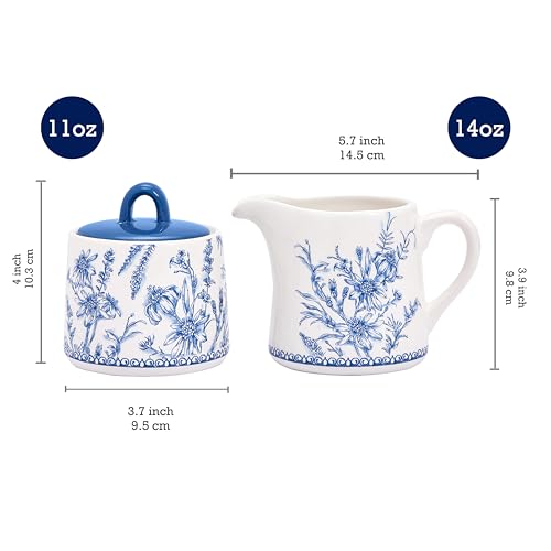 Blue Garden Toile De Jouy Ceramic Sugar and Creamer Set (Blue Garden Toile De Jouy)