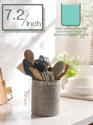 7.2" Large Ceramic Utensil Holder for Kitchen Counter (7.2 Inch / Grey)