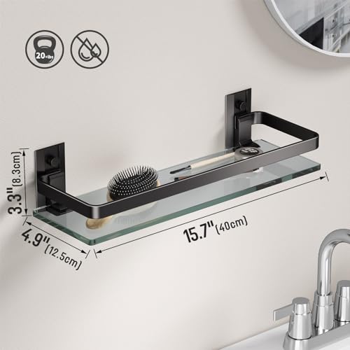 Clear Tempered Glass Wall Shelf (Black / Single Shelf)