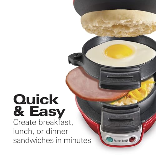 Breakfast Sandwich Maker with Egg Cooker Ring (Red / Single)