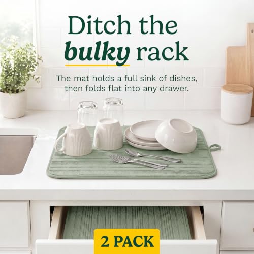 Cuisinart Dish Drying Mat for Kitchen Counter (Horizontal Stripes Sage)