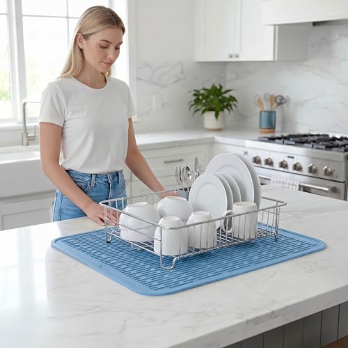 Silicone Dish Drying Mat for Multiple Usage (Light Blue / 24"L x 18"W)
