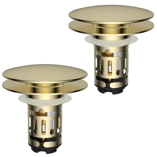 2 Pack Upgraded 3 in 1 Bathroom Sink Drain Strainer (Brushed Gold)