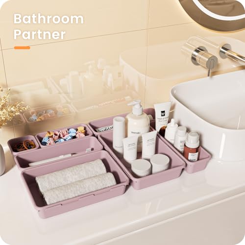 Military Grade】 Drawer Organizer for Vanity Bathroom Makeup Desk (Lilac)