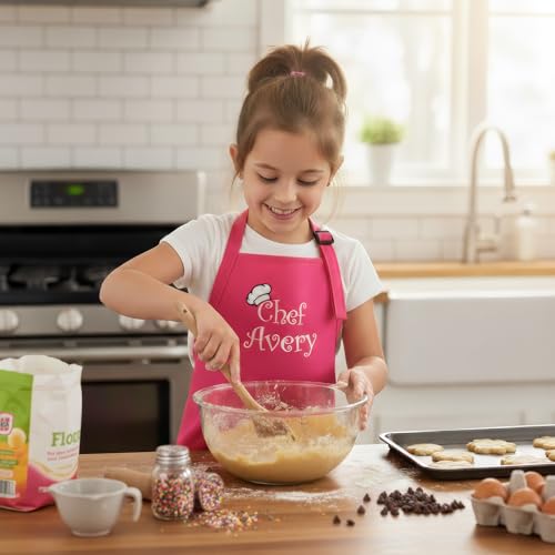 Personalized Kids Apron and Cookie Cutter Bundle (Standard / Hot Pink Apron)