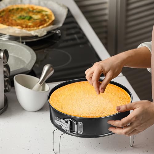 4 Pcs 10 Inch Non Stick Springform Pan with Removable Bottom Carbon Steel Round Springform Cheesecake Pan with Stainless Steel Spring Buckles for Baking Kitchens Restaurant (Black / 10 Inch)