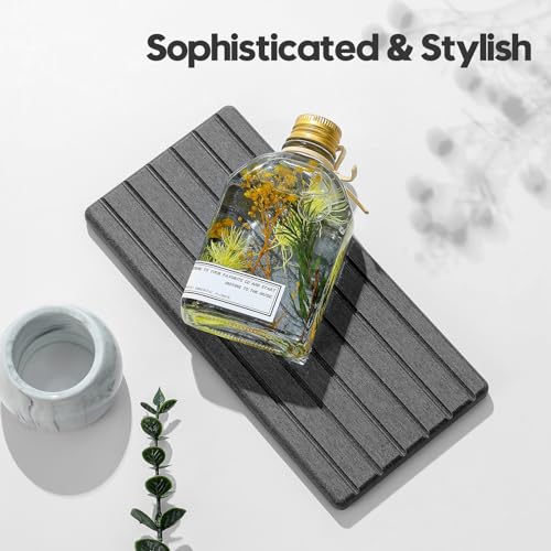 2PCS Diatomite Water Absorbing Stone Drying Tray Mat for Bathroom & Kitchen Counter (2 Pack - Charcoal Gray / 8"x 3.8")