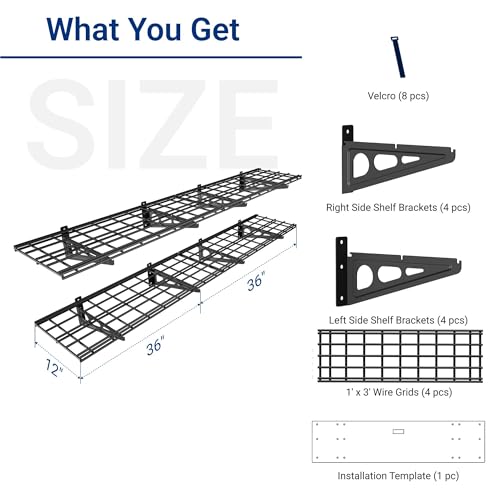 12-inch-by-72-inch Wall Shelf Garage Storage Rack Wall Mounted Floating Shelves,1x6ft,Black, 2-Pack, Classic Series (Black / 2 pack-1x6 ft)