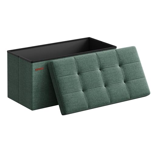 30 Inches Folding Storage Ottoman Bench (Retro Green / 15"D x 30"W x 15"H (without Flipping Lid))
