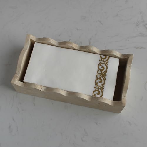 Natural Travertine Guest Towel Holder 9.8" × 4.9" for Bathroom (9.8" × 4.9" × 2.76" - Guest Towel Scalloped)