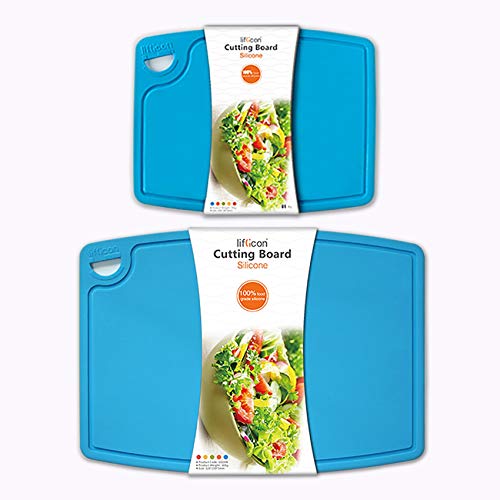 Thick Cutting Boards for Kitchen Silicone Chopping Board Set of 2 Mid 12.6'' x 9.1” (9.1"L x 7.1"W & 12.6"L x 9.1"W / Blue)