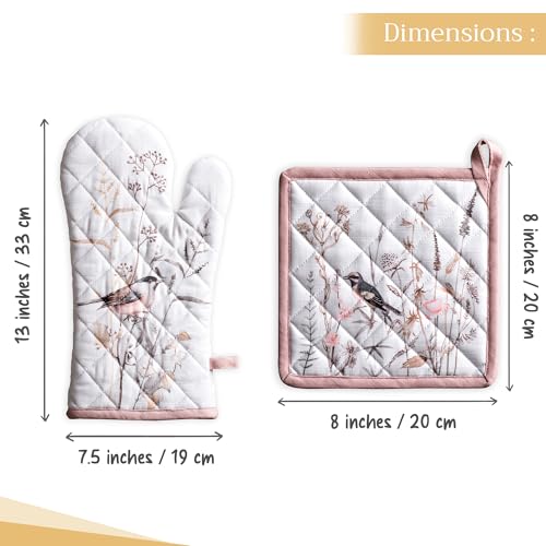 100% Cotton Oven Mitt & Pot Holder Set (058 - Meadow Florals - Brown / 7.5" x 13" & 8" x 8" (Oven Mitt & Pot Holder))