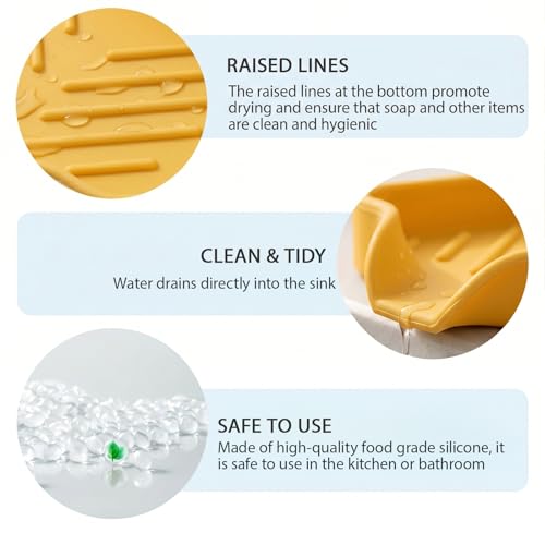 Silicone Soap Dish with Drain Spout (Yellow / S(4.9"×3.2"))