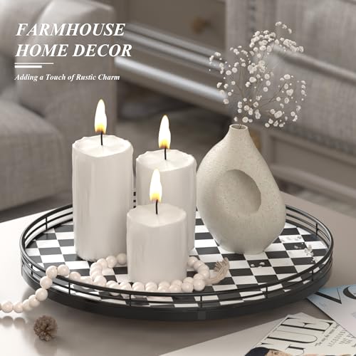 13 Inch Black and White Checkerboard Lazy Susan with Oak Wood Base (Black & White / 13 inches)