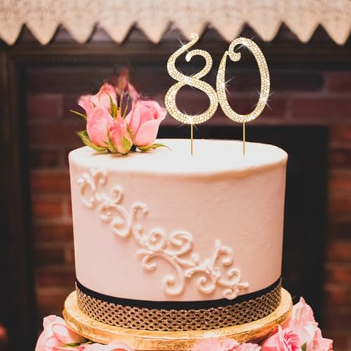 Cake Topper 80th Birthday Decorations for Women Gold Rhinestone Cake Toppers (80)