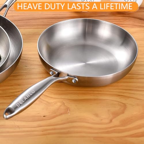 Tri Ply Stainless Steel Frying Pan 8" kitchen skillet (Silver)