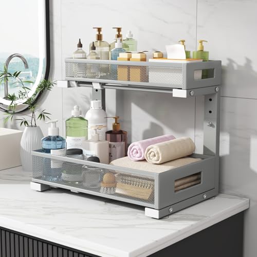 2 Pack Under Sink Storage Organizer (Gun Gray / 2 Pack-15.74"Dx11.4"-16.14"H)