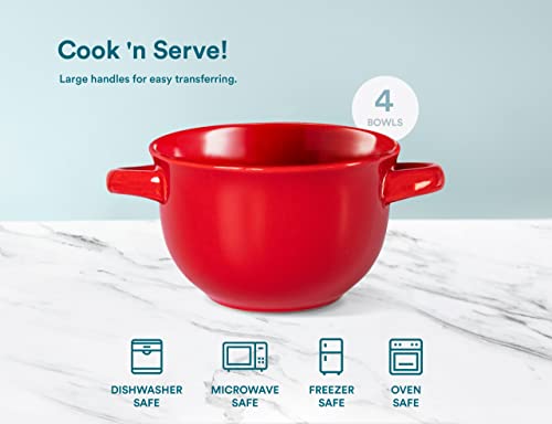 French Onion Soup Crocks with Lids & Handles (Red)
