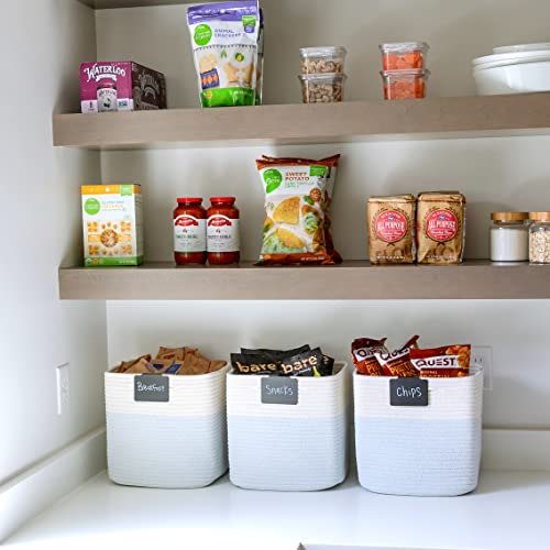 Storage Cubes 11 Inch Cotton Rope Woven Baskets for Organizing (Off White & Mixed Blue)