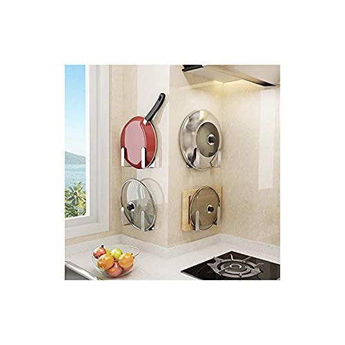 Pot Lid Holder Stainless Steel Wall Mounted 3M Self Adhesive Pan Cover Racks (Silver)
