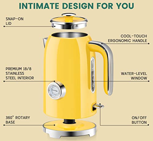 57oz Electric Kettle with Thermometer (Retro Yellow)
