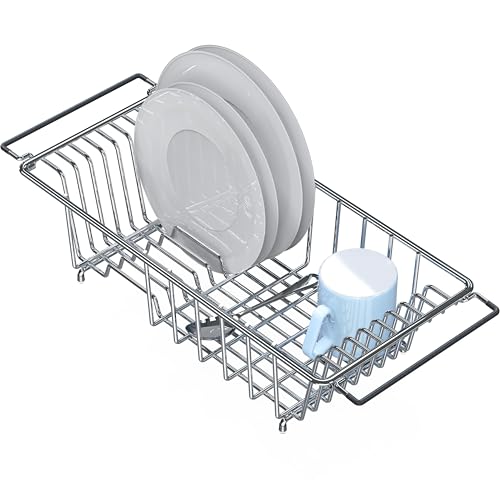 Stainless Over Sink Counter Top Dish Drainer Drying Rack (Medium / Chrome)
