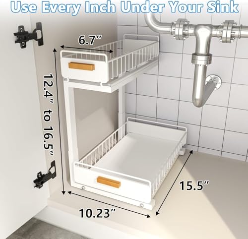 Under Sink Organizer Kitchen (Double Layer / White-1 Pack)