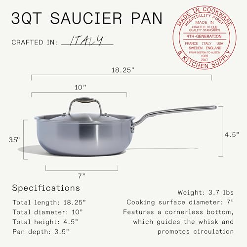 Cookware 3 Quart Stainless Steel Saucier Pan (3 QT)