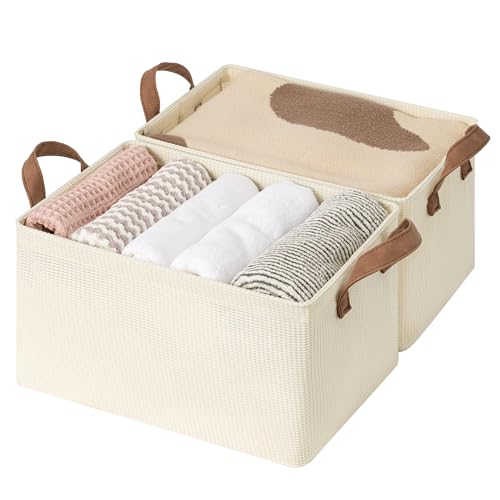 Closet Storage Bins (Beige（Texture） / 14 ¾" L x 10 ¼" W x 8 ¼" H)