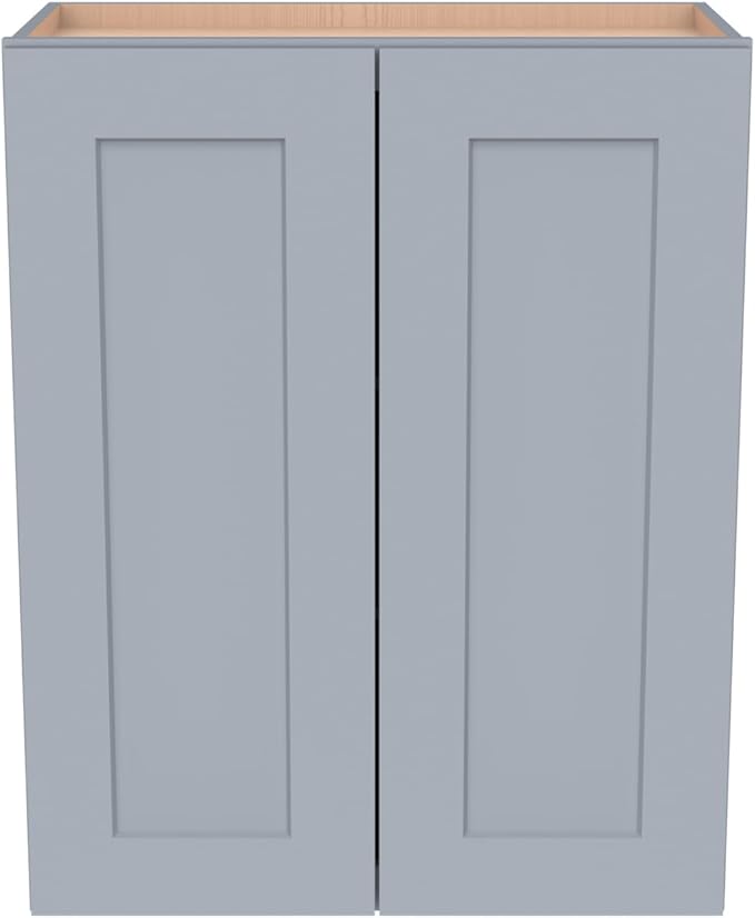 Wall-Mounted Cabinet – Solid Wood Shaker Style Medicine Cabinet with Adjustable Shelves & Soft-Close Doors for Bathroom, Kitchen, and Office Storage (Grey, 30" W x 12" D x 42" H)