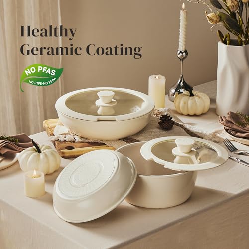 Ceramic Pots and Pans Set Non Stick (Beige White)