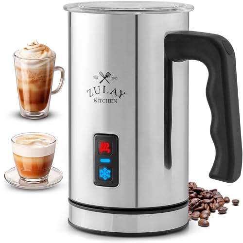Zulay 4-in-1 Milk Frother & Steamer – Hot & Cold Foam Maker, Milk Warmer & Chocolate Stir – Automatic Temp Control, Nonstick Double-Wall Stainless Steel Jug, Auto Shut Off, 360° Base – Aero Silver (Iron Silver / Frother Steamer)