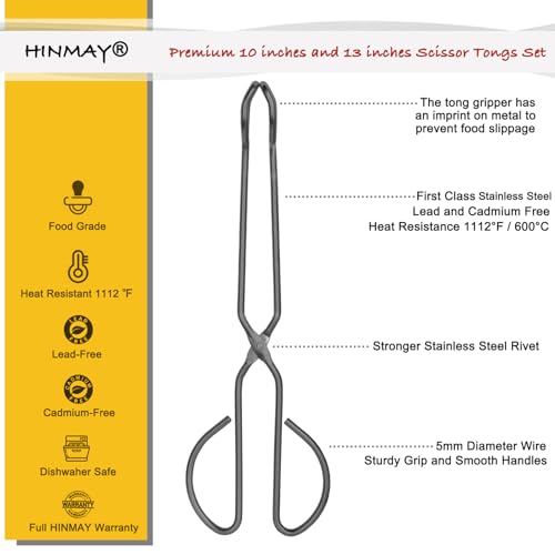 10" 13" Stainless Steel Kitchen Scissor Tongs (Black / 10 Inch & 13 Inch Set of 2)