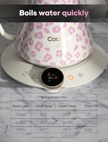 Color Changing Gooseneck Electric Kettle for Precision Brewing (Blush Leopard)