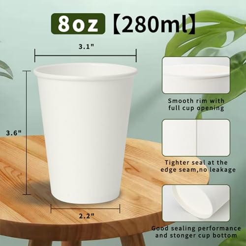 500 Pack 8 oz Disposable Paper Coffee Cups (White / 8 oz)