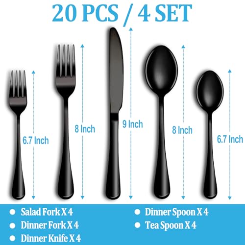 20 Pcs Black Silverware Set (Black)