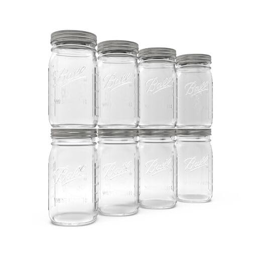 Wide Mouth Glass Mason Jars with Lids and Bands (Quart / 32 Ounce (Pack of 8))