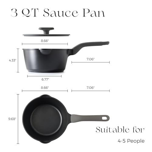 Ceramic Nonstick Saucepan with Lid (3 Quarts / Black Sesame)
