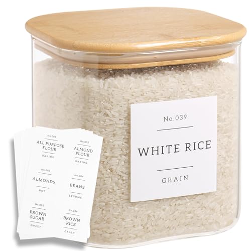 Large Glass Flour and Sugar Containers with 42 Kitchen Pantry Labels (85OZ)