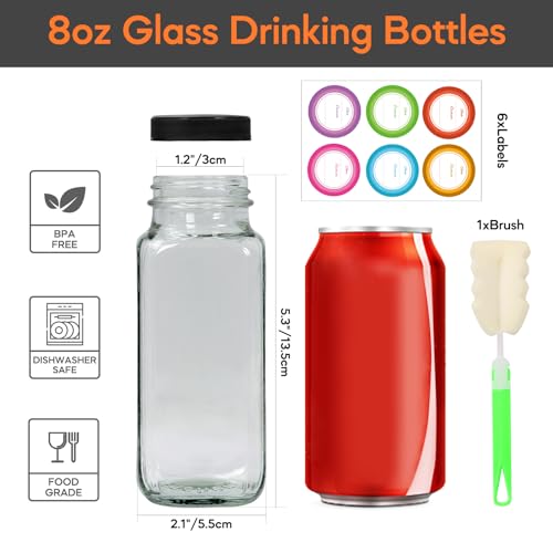 8oz 6 Pack Glass Juice Bottles with Leak (8oz-6pcs)