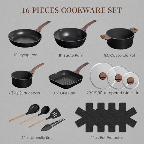 16Pcs Ceramic Pots and Pans Set Non Stick