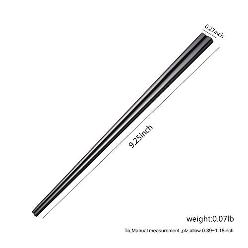 5 Pair Stainless Steel Black Metal Reusable Chinese Square Chopsticks (Black)