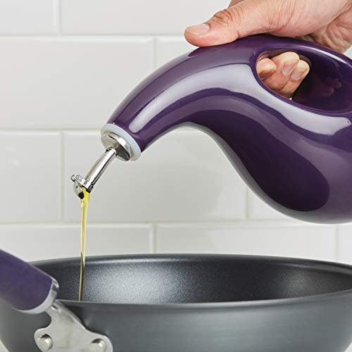 Solid Glaze Ceramics EVOO Olive Oil Bottle Dispenser with Spout (Purple / 24 Ounces)