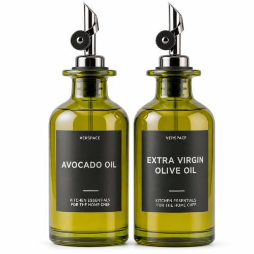 Green Glass Olive Oil Dispenser Bottles For Kitchen (Green/Black / 12oz)